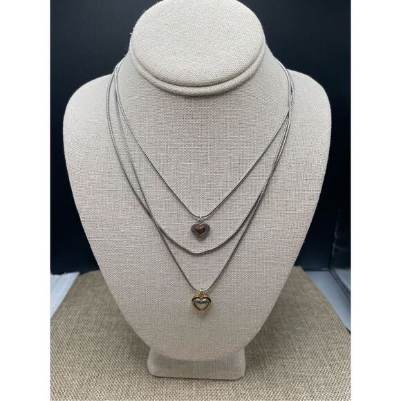 Brighton Rendezvous Triple Strand Heart Two Tone Necklace 18" - Picture 1 of 9